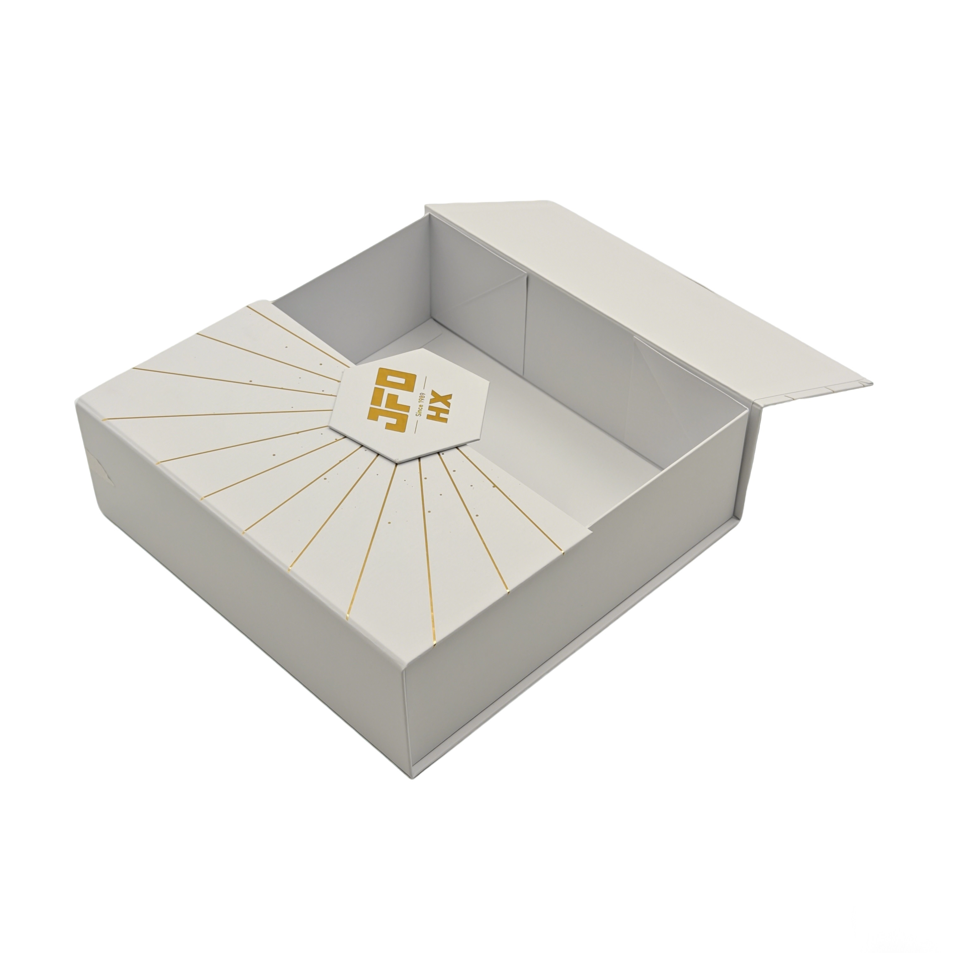 Black magnetic closure box with refined paperboard finish for premium retail packaging